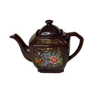 Vintage Japan Moriage Redware Hand Painted Floral Tea Pot